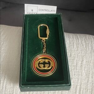 Gucci Gold Keychain with Red and Green Rings